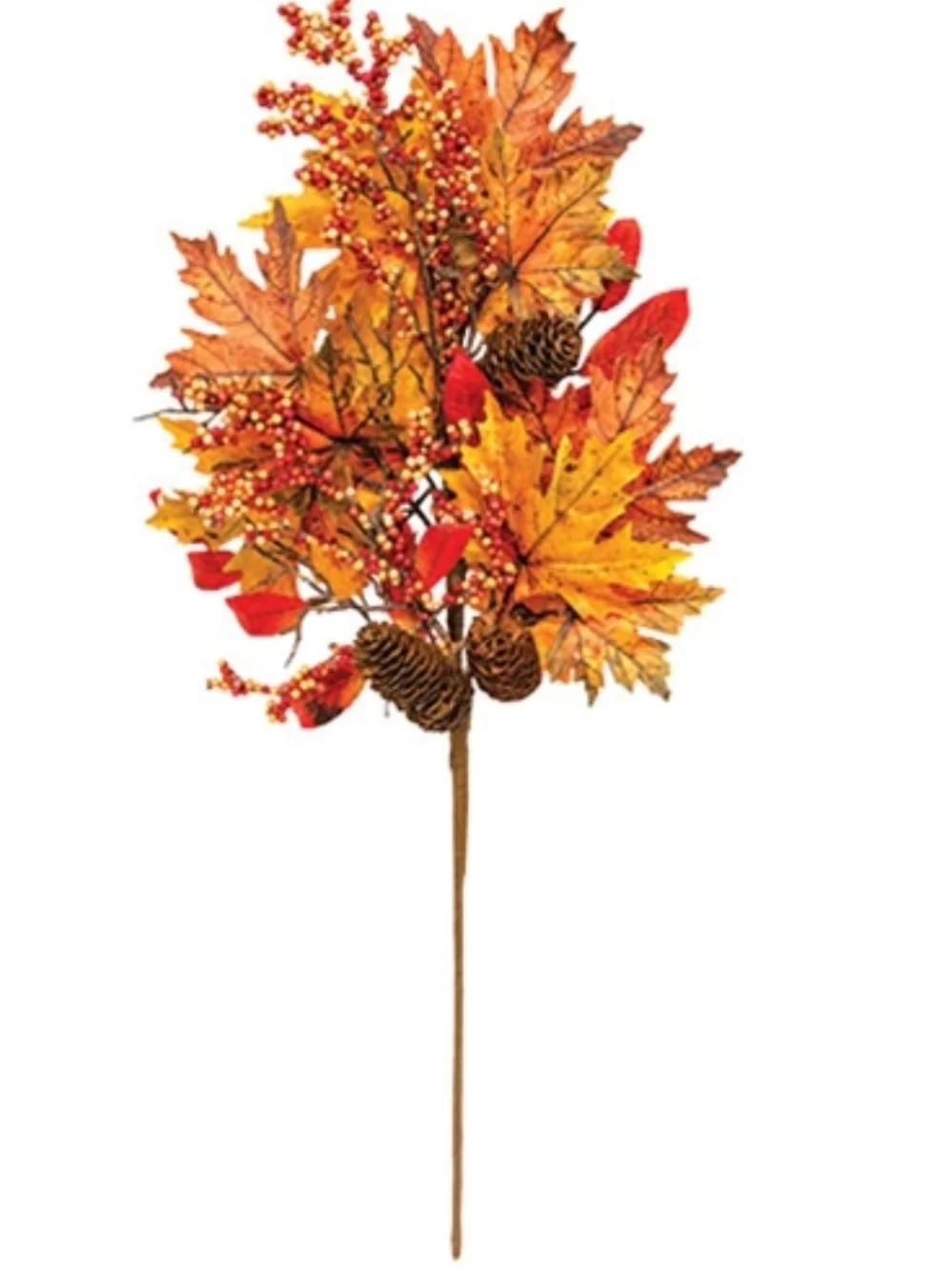 Autumn Maple Pinecone Stem - Orange Fall Floral Accent